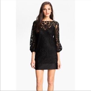 Laundry by Shelli Segal Blouson black lace overlay long sleeve dress size 2